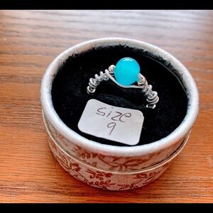 Blue Bead Wire-Wrap Ring - Women's Fashion Jewelry size 9